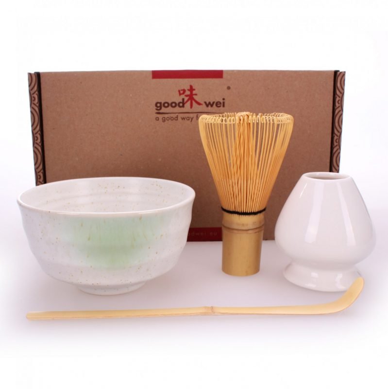Kit Matcha Complet 4 Pièces - Bol, Fouet, Cuillère, Support - Pour Cérémonie Ou Thé Latte Maison