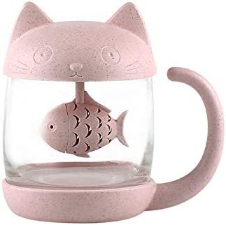Binoster Tasse à Thé En Verre Double Paroi Mignonne Ours Ou Chat - 230-280ml, Idéale Café Expresso, Lait Et Cadeau