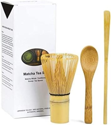 Kit Cérémonie Matcha Japonais - Fouet 100 Dents, Bol Céramique, Tamis, Cuillère, Porte-fouet - 5 Pièces - Cadeau Thé