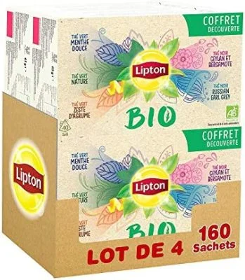 Lipton Thé Bio Coffret Découverte 160 Sachets Pyramide (Lot de 4×40 Sachets)