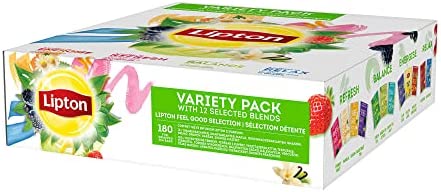 Lipton coffret Thés et Infusions, Sélection Lipton Feel Good, 12 parfums différents de thés noirs, thés verts et infusions, 1 boite, 180 sachets