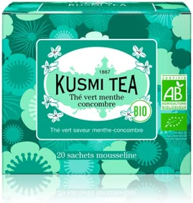 Kusmi Tea – Thé vert bio à la menthe & concombre – Ingrédients bio et 100% naturels – A déguster chaud ou froid – Boite 20 sachets