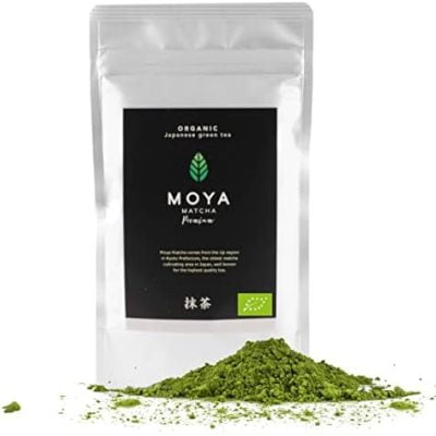 Thé matcha biologique 100% Moya Matcha Thé Vert Poudre du Japon | 100g Premium Récolté dans la Région Uji | Qualité de Cérémonie (I) | certifié agriculture biologique | à utiliser avec de l’eau