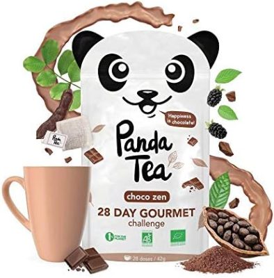 Panda Tea – Thé Detox Bio Parfum Chocolat – 28 sachets en coton cousus main – Thé noir – Cacao