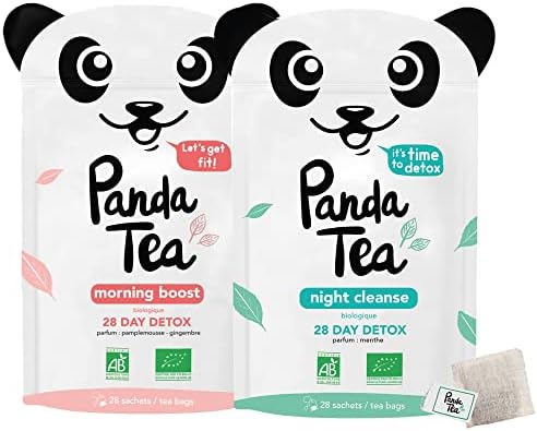Panda Tea – Thé et Infusion Cure Detox Bio – 56 Sachets/Infusettes Coton – Challenge 28 jours – Certifié Biologique