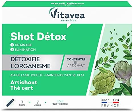 Vitavea – Shot Détox – Complément Alimentaire Détox Foie, Transit Intestinal, Draineur – Silhouette Affinée – Artichaut, Thé Vert – 7 shots – Cure de 1 semaine – Fabriqué en France