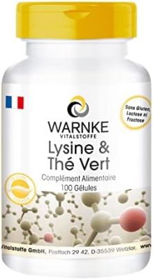 Lysine et Thé Vert 500 mg L-Lysine 200 mg – Extrait de thé vert – 100 gélules – Végétarien – 50% de Polyphénols | Warnke Vitalstoffe