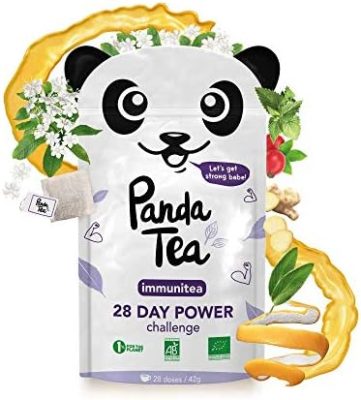 Panda Tea – Immunitea – Thé Detox Bio Parfum Menthe Gingembre – 28 sachets en coton cousus main – Thé vert