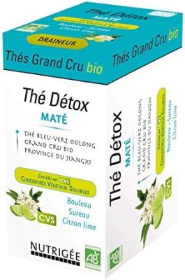 Thé Détox – Oolong et Maté – Enrichi en Concentrés Végétaux Solubles (CVS) : Sève de Bouleau, Baie de Sureau, Huile essentielle de Citron Lime – 15 sachets – Fabriqué en France – Nutrigée