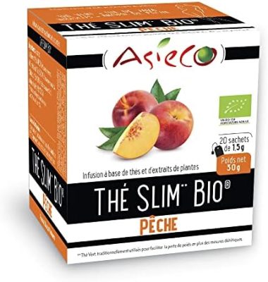 Thé Slim Bio Goût Pêche Boîte de 20 Sachets de 1,5g – Boisson Détox Minceur Efficace – Produit de Qualité Issu de l’Agriculture Biologique – Asieco