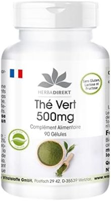 Thé Vert 500 mg – Végétarien- Camellia Sinensis – Au moins 50% de polyphénols – 90 capsules | Herba Direkt