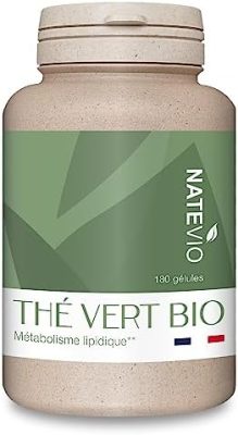 Thé vert Bio – Pilulier de 180 gélules – Minceur – Détox – Gelule minceur puissante – Fabriqué en France – Natevio