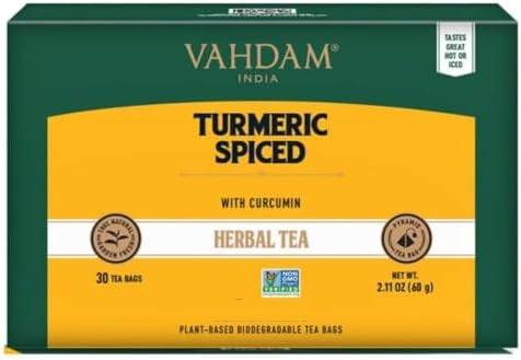 VAHDAM, Tisane Curcuma (30 Sachets) | LAURÉAT SOFI | Immunitaire | Mélange de Poudre de Curcuma & d’Épices Fraîches | Thé Curcuma pour Perte de Poids | Curcuma Naturel