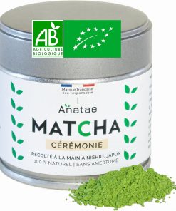 Anatae Marque française – Thé Matcha bio cérémonie japonais – Sans amertume – Poudre de thé vert matcha 100% BIO qualité cérémonielle – Récolté à la main à Nishio, Japon. 30 g