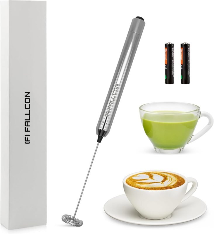 MOUSSEUR À LAIT Portable à piles et en acier inoxydable Mélangeur de boissons, pour café, lattes, cappuccino Mélanger de la poudre de protéines ou même fouetter des œufs pour une omelette parfaite